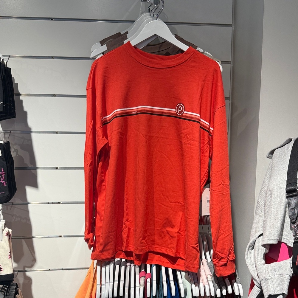 Pure Barre Spiritual Gangster Red Long Sleeve Tee with White Stripe